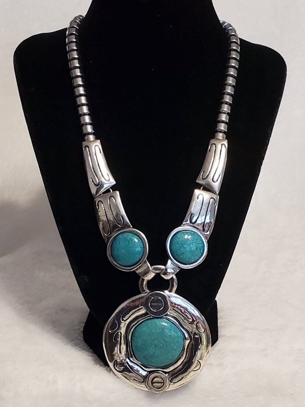 Fashion Statement Boho style necklace With Large faux turquoise Stone Pendant